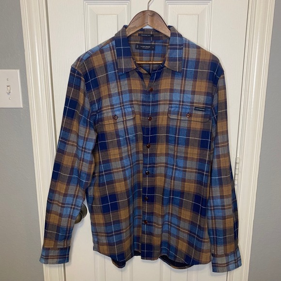 Lucky Brand Other - Lucky Brand Mens Large Classic Fit Plaid Button Down Shirt Blue Brown Cotton